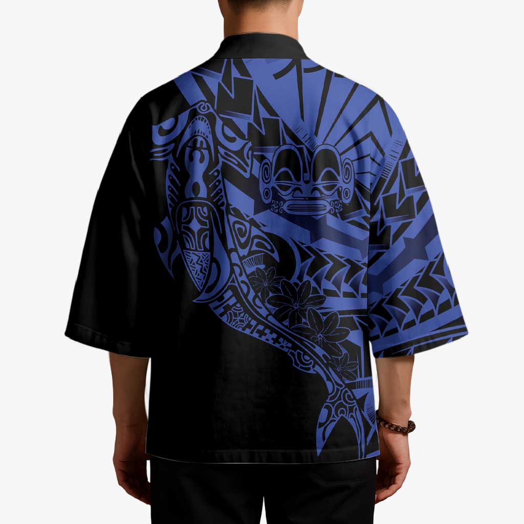 Blue Marquesas Islands Kimono Marquesan Matatiki Hammerhead Shark Patutiki - Polynesian Pride