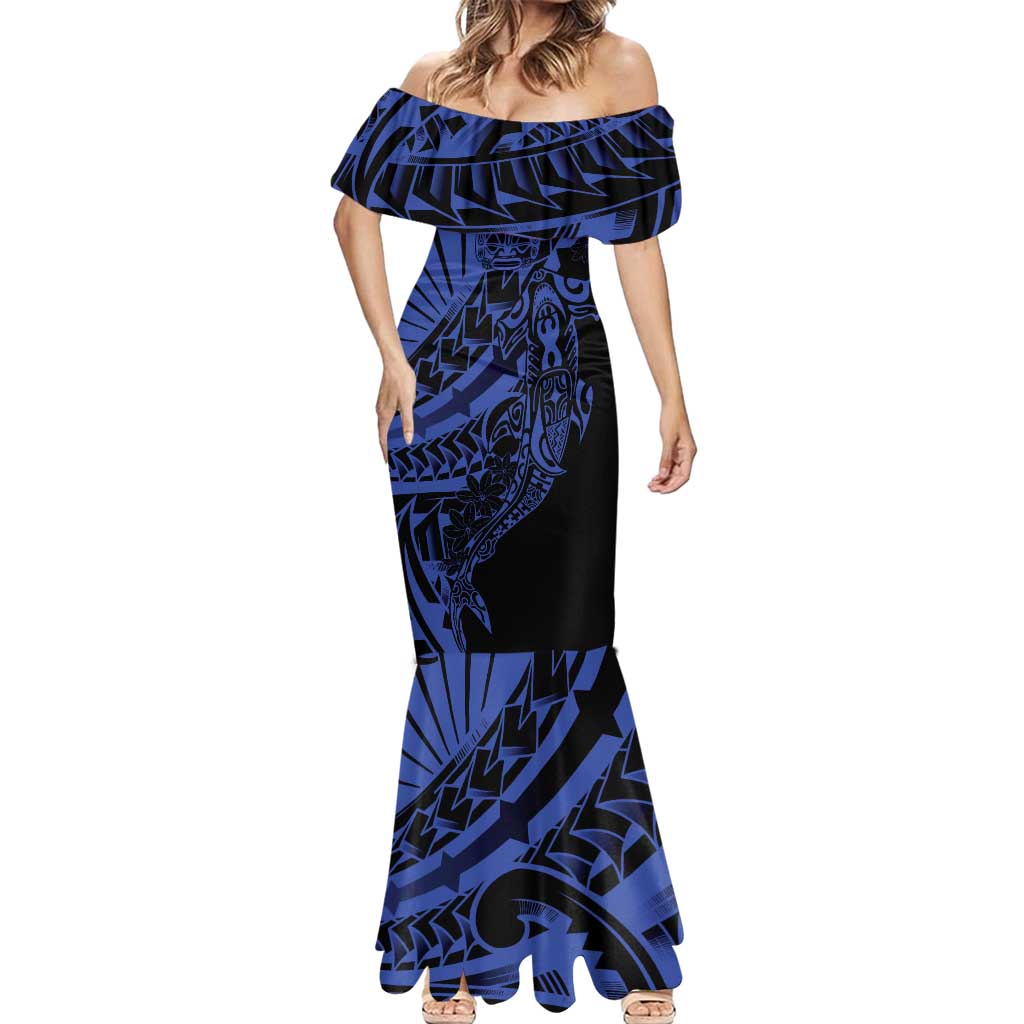 Blue Marquesas Islands Mermaid Dress Marquesan Matatiki Hammerhead Shark Patutiki - Polynesian Pride