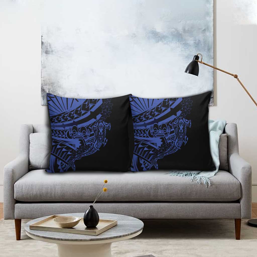Blue Marquesas Islands Pillow Cover Marquesan Matatiki Hammerhead Shark Patutiki - Polynesian Pride