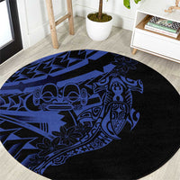 Blue Marquesas Islands Round Carpet Marquesan Matatiki Hammerhead Shark Patutiki LT14 Blue - Polynesian Pride