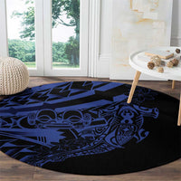 Blue Marquesas Islands Round Carpet Marquesan Matatiki Hammerhead Shark Patutiki LT14 - Polynesian Pride