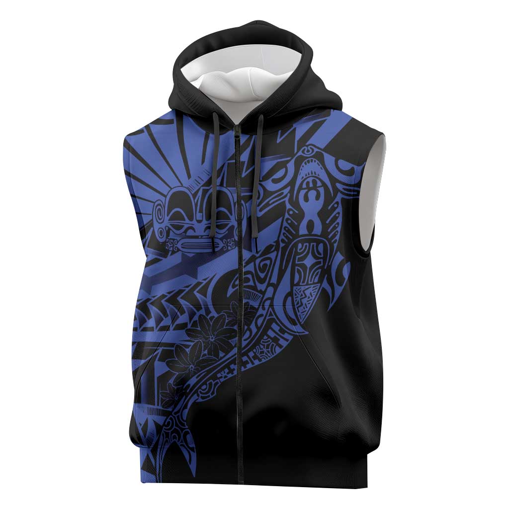 Blue Marquesas Islands Sleeveless Zip Hoodie Marquesan Matatiki Hammerhead Shark Patutiki - Polynesian Pride
