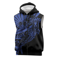 Blue Marquesas Islands Sleeveless Zip Hoodie Marquesan Matatiki Hammerhead Shark Patutiki - Polynesian Pride