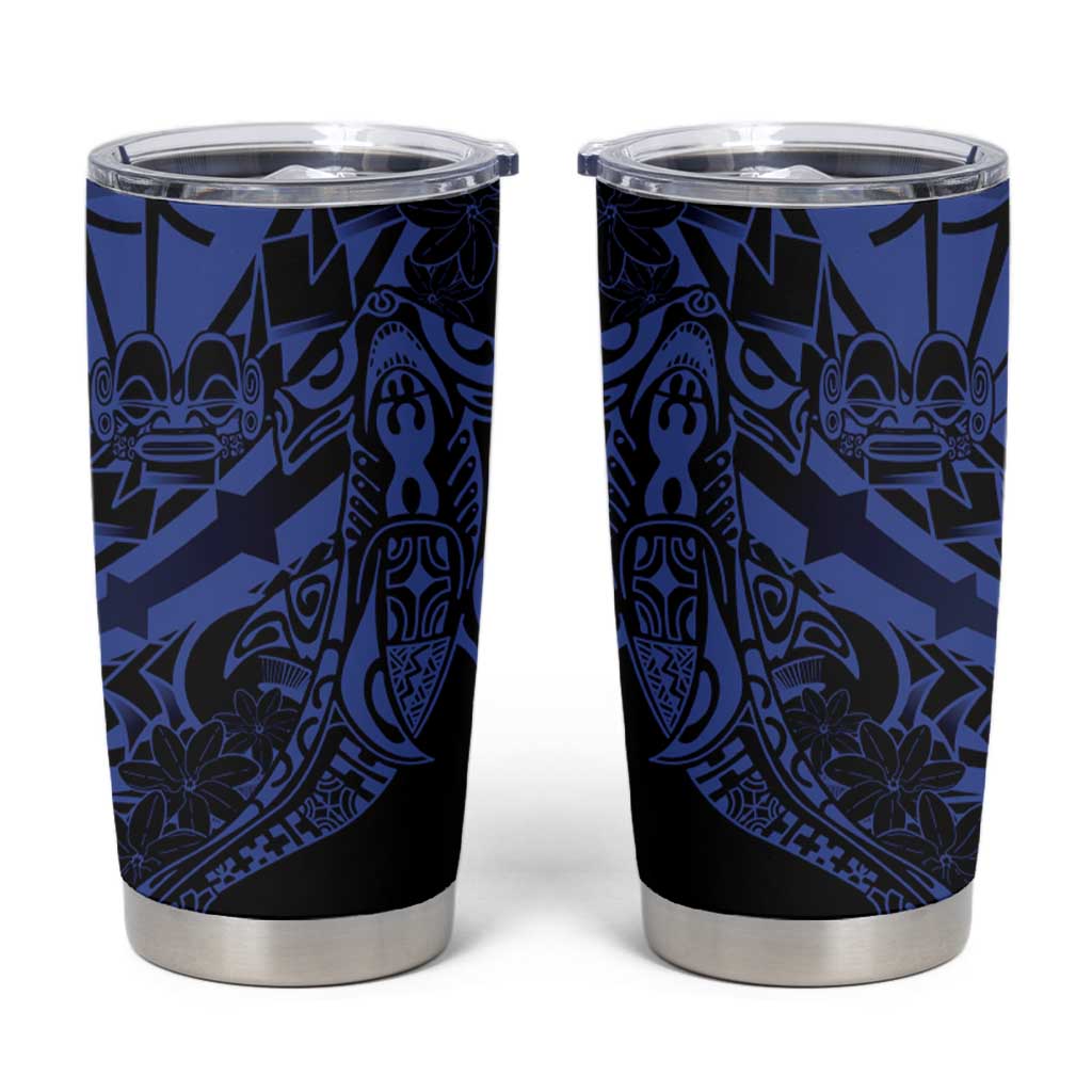 Blue Marquesas Islands Tumbler Cup Marquesan Matatiki Hammerhead Shark Patutiki LT14 Blue - Polynesian Pride