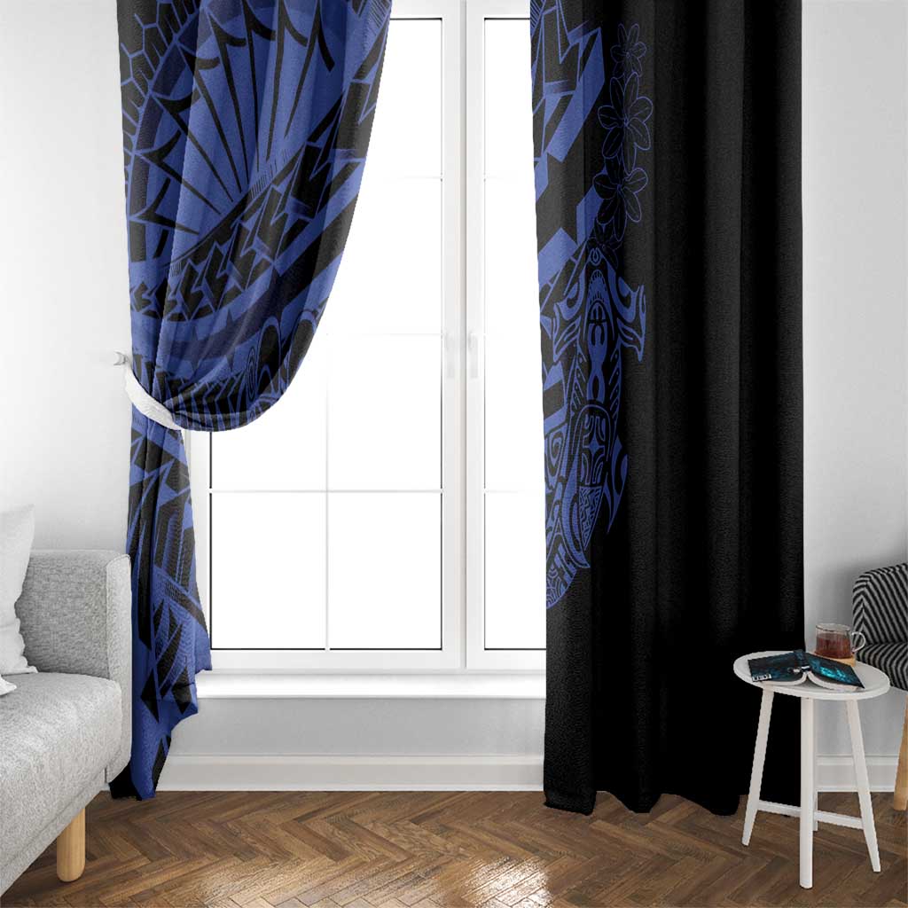 Blue Marquesas Islands Window Curtain Marquesan Matatiki Hammerhead Shark Patutiki - Polynesian Pride