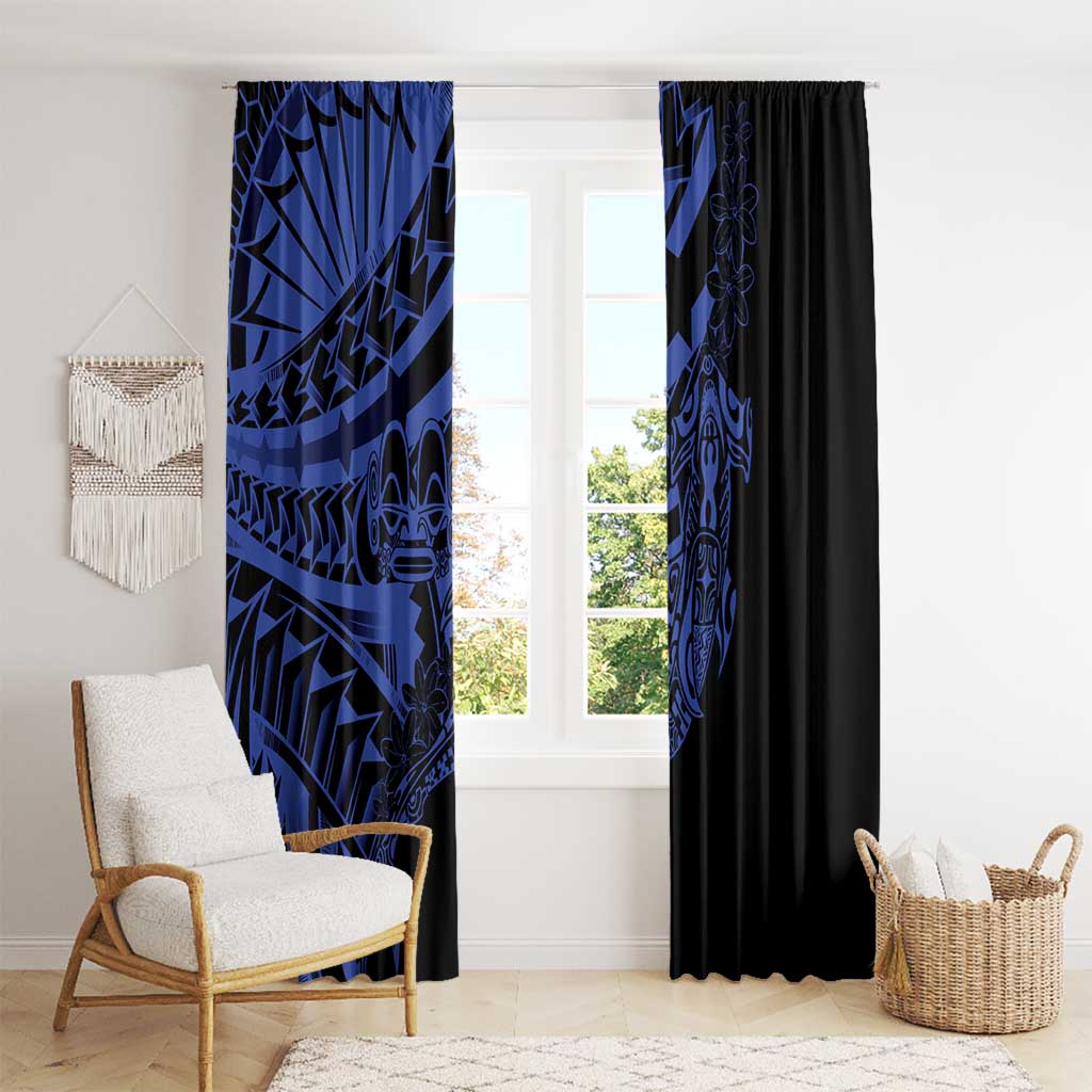 Blue Marquesas Islands Window Curtain Marquesan Matatiki Hammerhead Shark Patutiki - Polynesian Pride