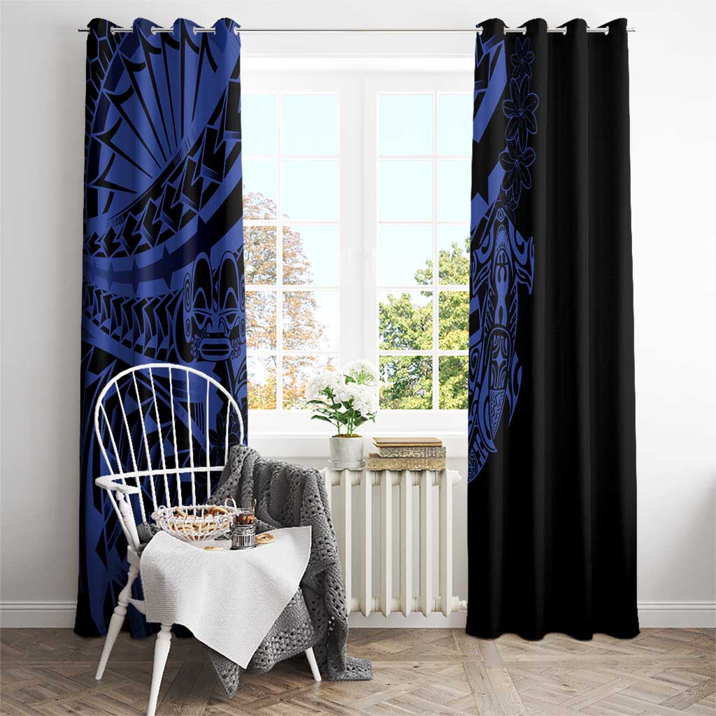 Blue Marquesas Islands Window Curtain Marquesan Matatiki Hammerhead Shark Patutiki - Polynesian Pride