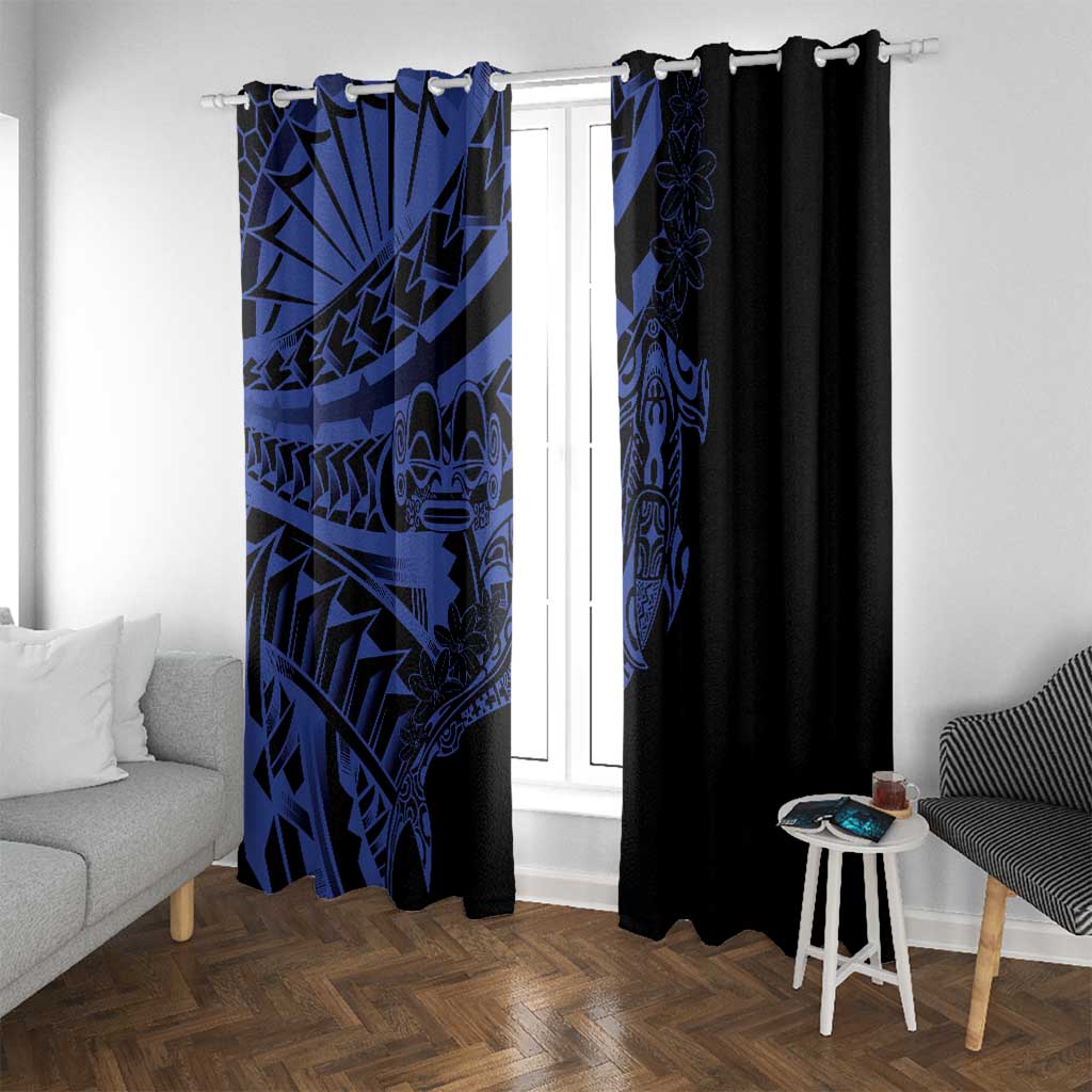 Blue Marquesas Islands Window Curtain Marquesan Matatiki Hammerhead Shark Patutiki - Polynesian Pride