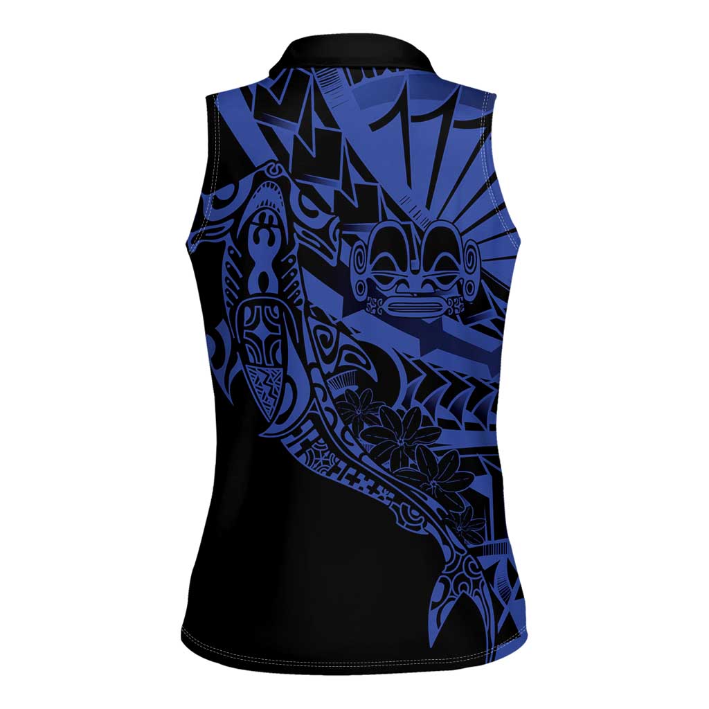 Blue Marquesas Islands Women Sleeveless Polo Shirt Marquesan Matatiki Hammerhead Shark Patutiki LT14 - Polynesian Pride