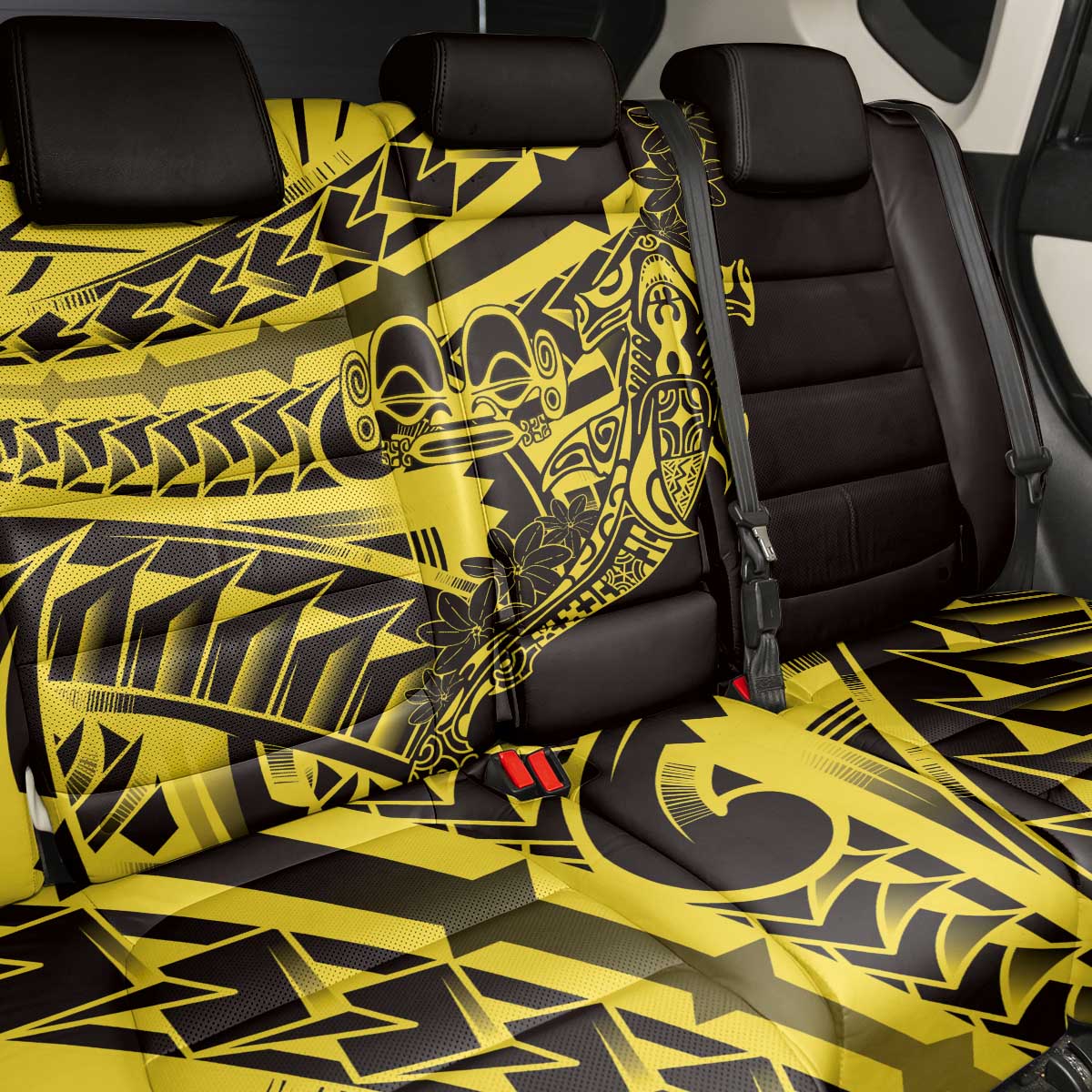 Yellow Marquesas Islands Back Car Seat Cover Marquesan Matatiki Hammerhead Shark Patutiki LT14 - Polynesian Pride