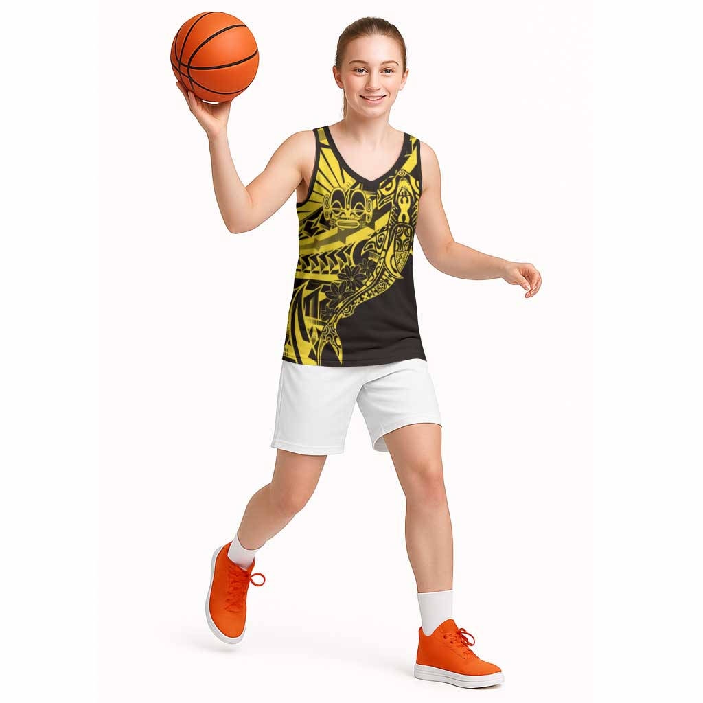 Yellow Marquesas Islands Basketball Jersey Marquesan Matatiki Hammerhead Shark Patutiki - Polynesian Pride