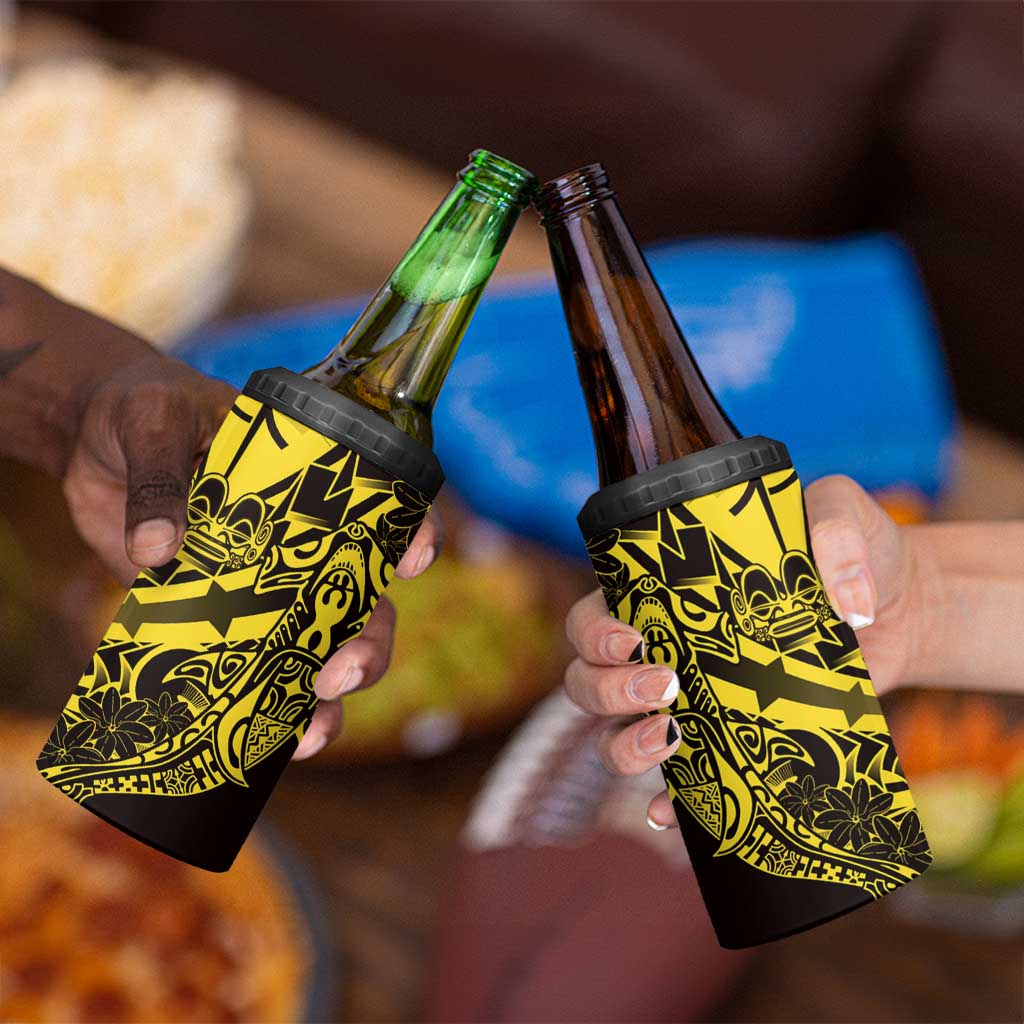 Yellow Marquesas Islands 4 in 1 Can Cooler Tumbler Marquesan Matatiki Hammerhead Shark Patutiki - Polynesian Pride
