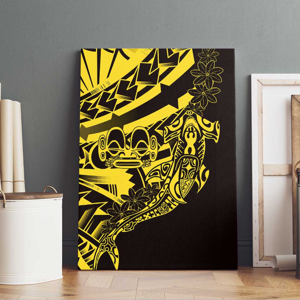 Yellow Marquesas Islands Canvas Wall Art Marquesan Matatiki Hammerhead Shark Patutiki - Polynesian Pride