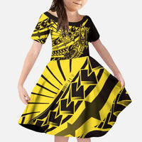 Yellow Marquesas Islands Family Matching Long Sleeve Bodycon Dress and Hawaiian Shirt Marquesan Matatiki Hammerhead Shark Patutiki LT14 Daughter's Dress Yellow - Polynesian Pride