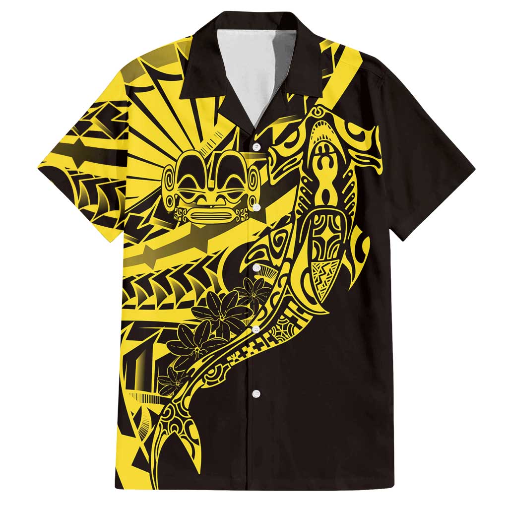 Yellow Marquesas Islands Family Matching Long Sleeve Bodycon Dress and Hawaiian Shirt Marquesan Matatiki Hammerhead Shark Patutiki LT14 Dad's Shirt - Short Sleeve Yellow - Polynesian Pride
