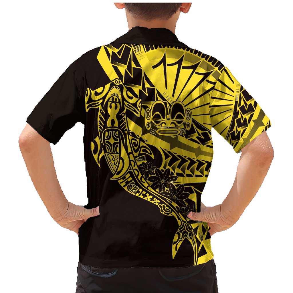 Yellow Marquesas Islands Family Matching Mermaid Dress and Hawaiian Shirt Marquesan Matatiki Hammerhead Shark Patutiki LT14 - Polynesian Pride
