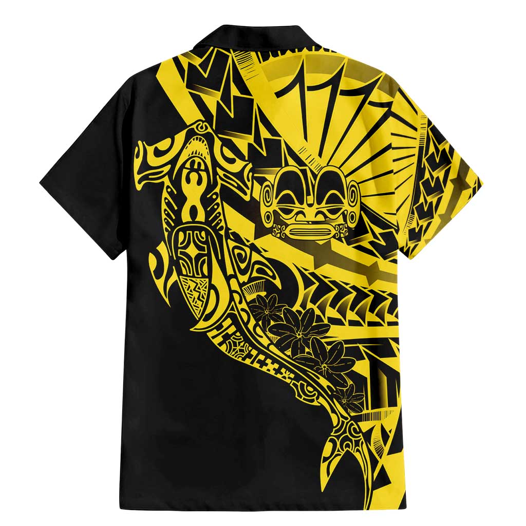 Yellow Marquesas Islands Family Matching Mermaid Dress and Hawaiian Shirt Marquesan Matatiki Hammerhead Shark Patutiki LT14 - Polynesian Pride