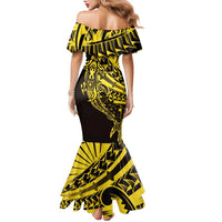 Yellow Marquesas Islands Family Matching Mermaid Dress and Hawaiian Shirt Marquesan Matatiki Hammerhead Shark Patutiki LT14 - Polynesian Pride