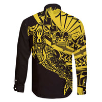 Yellow Marquesas Islands Family Matching Off The Shoulder Long Sleeve Dress and Hawaiian Shirt Marquesan Matatiki Hammerhead Shark Patutiki LT14 - Polynesian Pride
