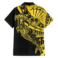 Yellow Marquesas Islands Family Matching Off Shoulder Maxi Dress and Hawaiian Shirt Marquesan Matatiki Hammerhead Shark Patutiki LT14 - Polynesian Pride