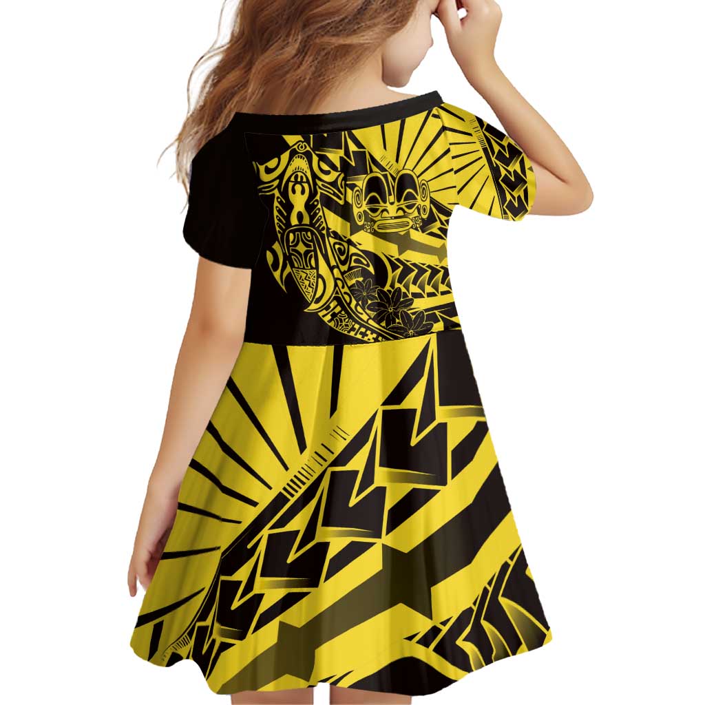 Yellow Marquesas Islands Family Matching Off Shoulder Short Dress and Hawaiian Shirt Marquesan Matatiki Hammerhead Shark Patutiki LT14 - Polynesian Pride