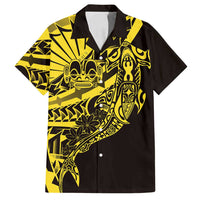 Yellow Marquesas Islands Family Matching Off Shoulder Short Dress and Hawaiian Shirt Marquesan Matatiki Hammerhead Shark Patutiki LT14 Dad's Shirt - Short Sleeve Yellow - Polynesian Pride