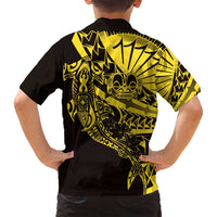 Yellow Marquesas Islands Family Matching Puletasi and Hawaiian Shirt Marquesan Matatiki Hammerhead Shark Patutiki LT14 - Polynesian Pride