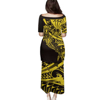 Yellow Marquesas Islands Family Matching Puletasi and Hawaiian Shirt Marquesan Matatiki Hammerhead Shark Patutiki LT14 - Polynesian Pride