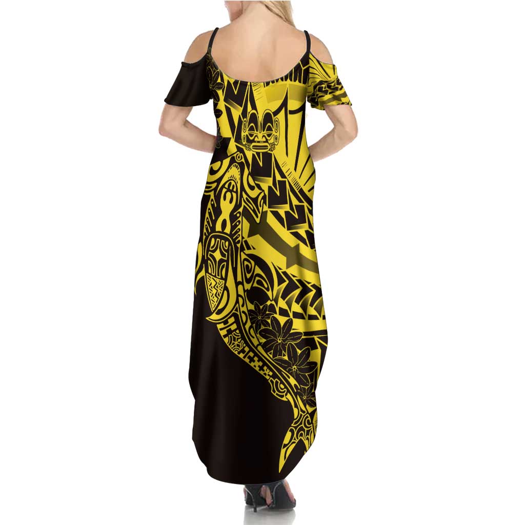 Yellow Marquesas Islands Family Matching Summer Maxi Dress and Hawaiian Shirt Marquesan Matatiki Hammerhead Shark Patutiki LT14 - Polynesian Pride