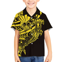 Yellow Marquesas Islands Family Matching Summer Maxi Dress and Hawaiian Shirt Marquesan Matatiki Hammerhead Shark Patutiki LT14 Son's Shirt Yellow - Polynesian Pride