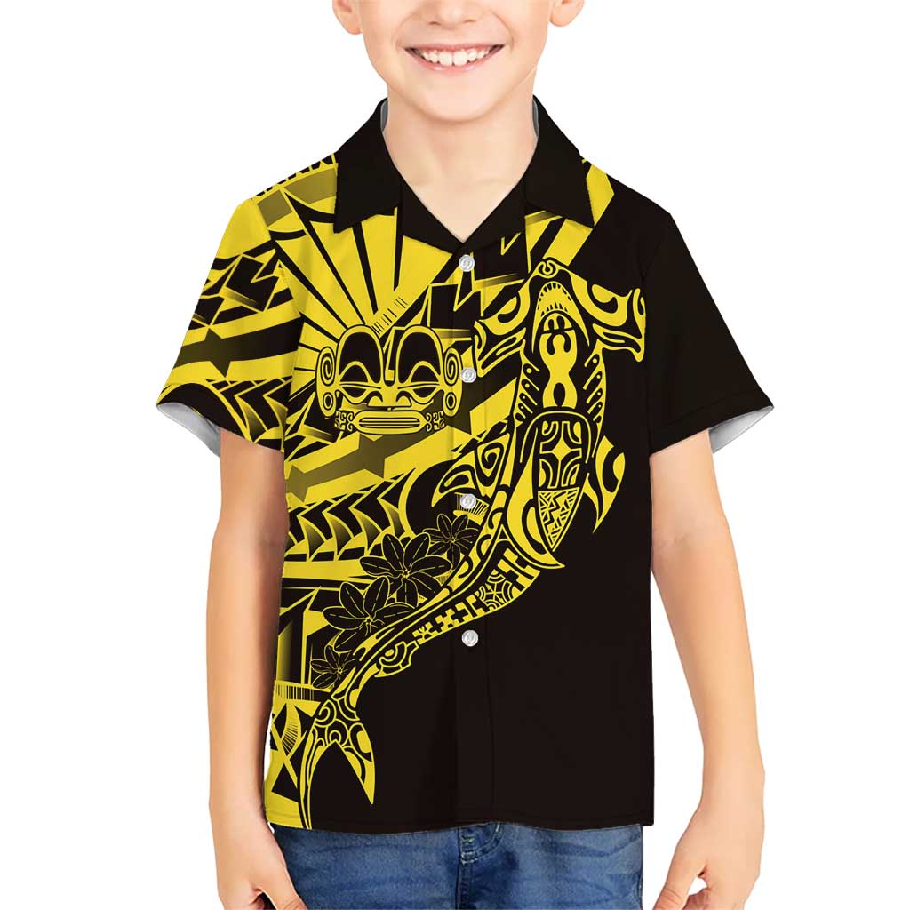 Yellow Marquesas Islands Hawaiian Shirt Marquesan Matatiki Hammerhead Shark Patutiki - Polynesian Pride
