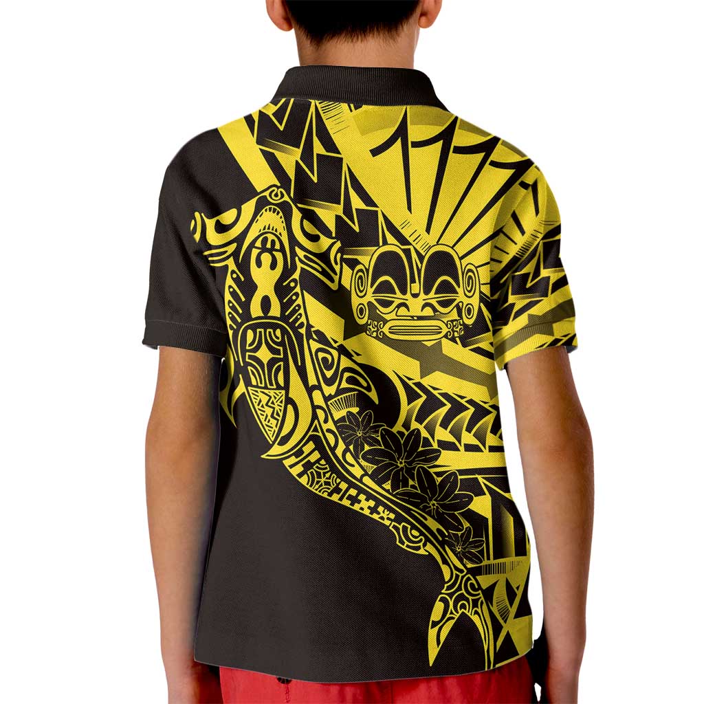 Yellow Marquesas Islands Kid Polo Shirt Marquesan Matatiki Hammerhead Shark Patutiki LT14 - Polynesian Pride
