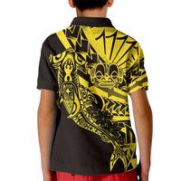 Yellow Marquesas Islands Kid Polo Shirt Marquesan Matatiki Hammerhead Shark Patutiki LT14 - Polynesian Pride