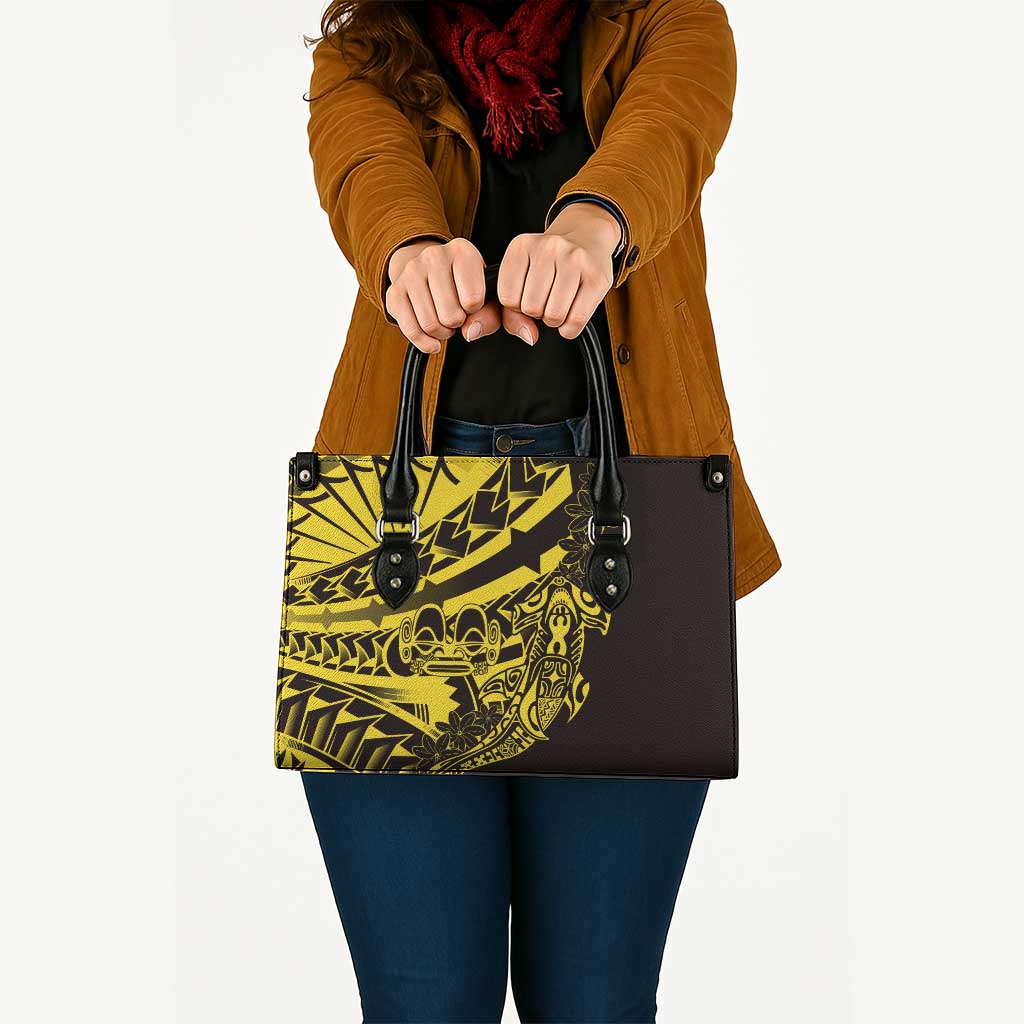 Yellow Marquesas Islands Leather Bag Marquesan Matatiki Hammerhead Shark Patutiki - Polynesian Pride