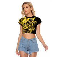 Yellow Marquesas Islands Raglan Cropped T Shirt Marquesan Matatiki Hammerhead Shark Patutiki LT14 Female Yellow - Polynesian Pride
