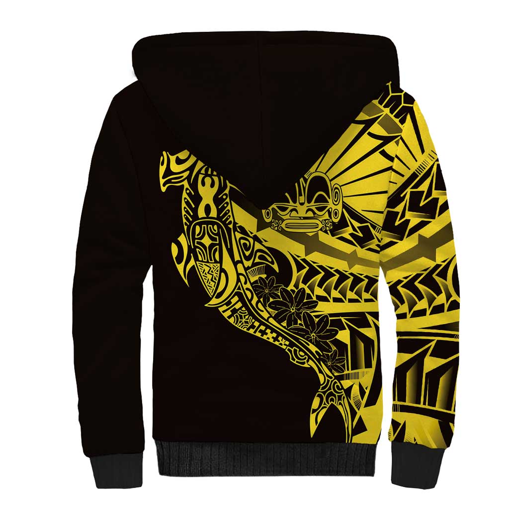 Yellow Marquesas Islands Sherpa Hoodie Marquesan Matatiki Hammerhead Shark Patutiki LT14 - Polynesian Pride