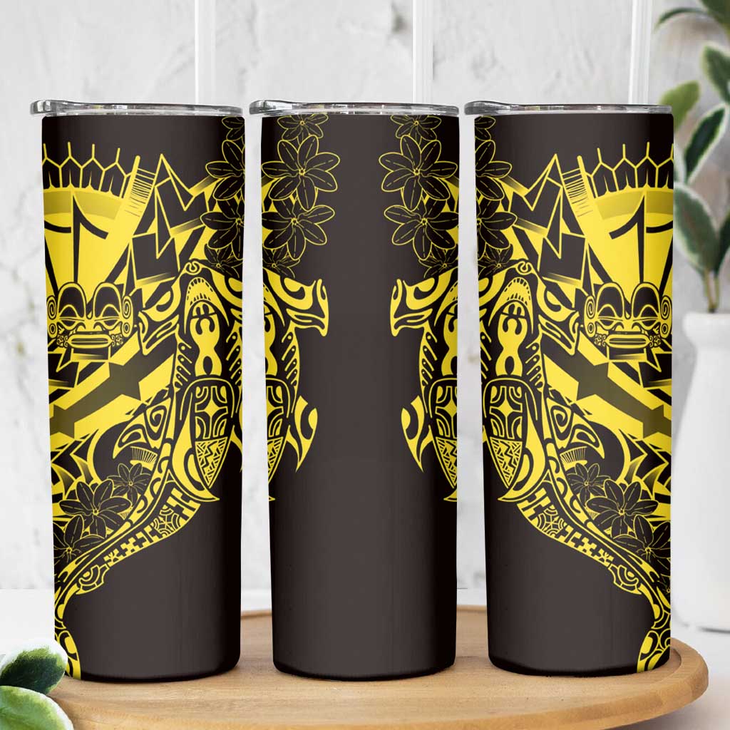 Yellow Marquesas Islands Skinny Tumbler Marquesan Matatiki Hammerhead Shark Patutiki LT14 - Polynesian Pride