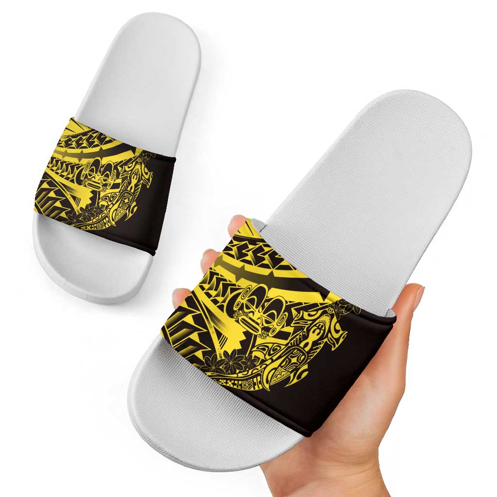 Yellow Marquesas Islands Slide Sandals Marquesan Matatiki Hammerhead Shark Patutiki - Polynesian Pride