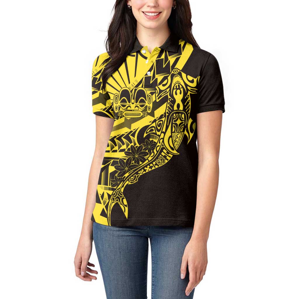 Yellow Marquesas Islands Women Polo Shirt Marquesan Matatiki Hammerhead Shark Patutiki - Polynesian Pride