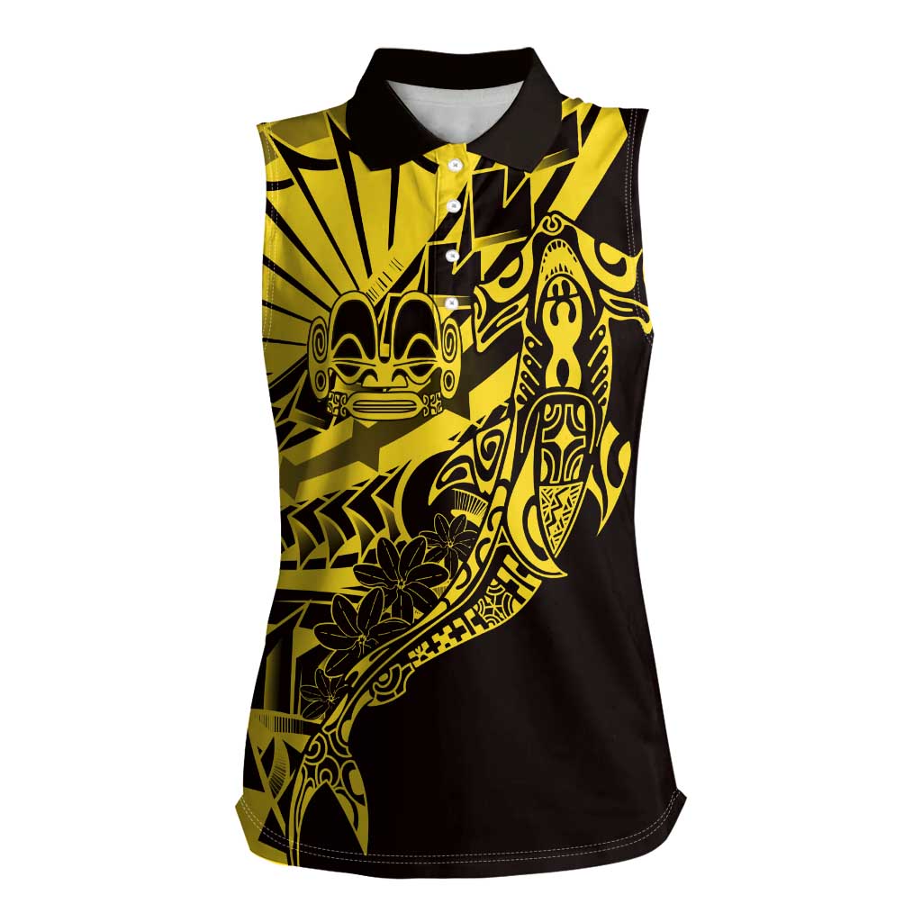 Yellow Marquesas Islands Women Sleeveless Polo Shirt Marquesan Matatiki Hammerhead Shark Patutiki LT14 Female Yellow - Polynesian Pride