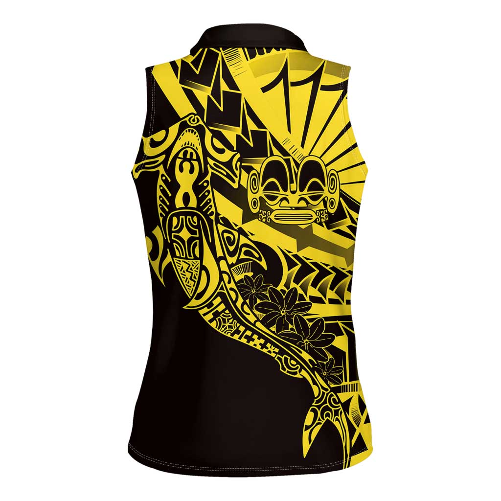 Yellow Marquesas Islands Women Sleeveless Polo Shirt Marquesan Matatiki Hammerhead Shark Patutiki LT14 - Polynesian Pride
