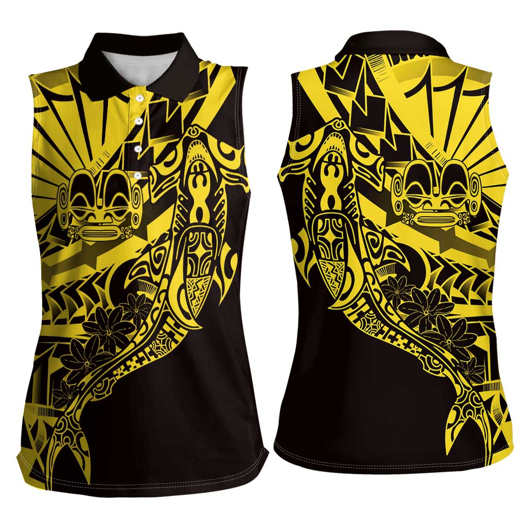Yellow Marquesas Islands Women Sleeveless Polo Shirt Marquesan Matatiki Hammerhead Shark Patutiki LT14 - Polynesian Pride