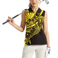 Yellow Marquesas Islands Women Sleeveless Polo Shirt Marquesan Matatiki Hammerhead Shark Patutiki LT14 - Polynesian Pride