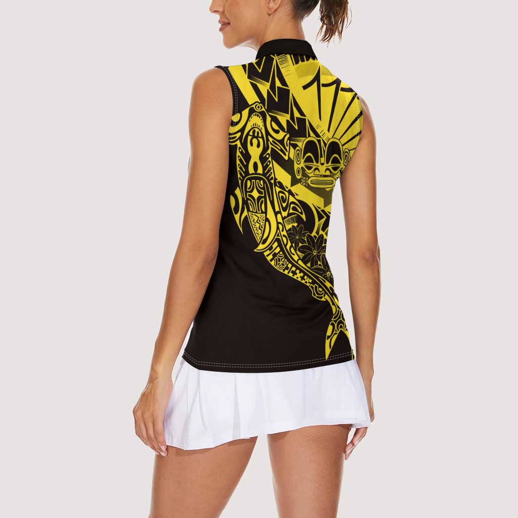 Yellow Marquesas Islands Women Sleeveless Polo Shirt Marquesan Matatiki Hammerhead Shark Patutiki LT14 - Polynesian Pride