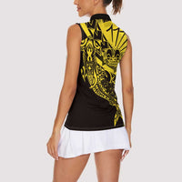 Yellow Marquesas Islands Women Sleeveless Polo Shirt Marquesan Matatiki Hammerhead Shark Patutiki LT14 - Polynesian Pride