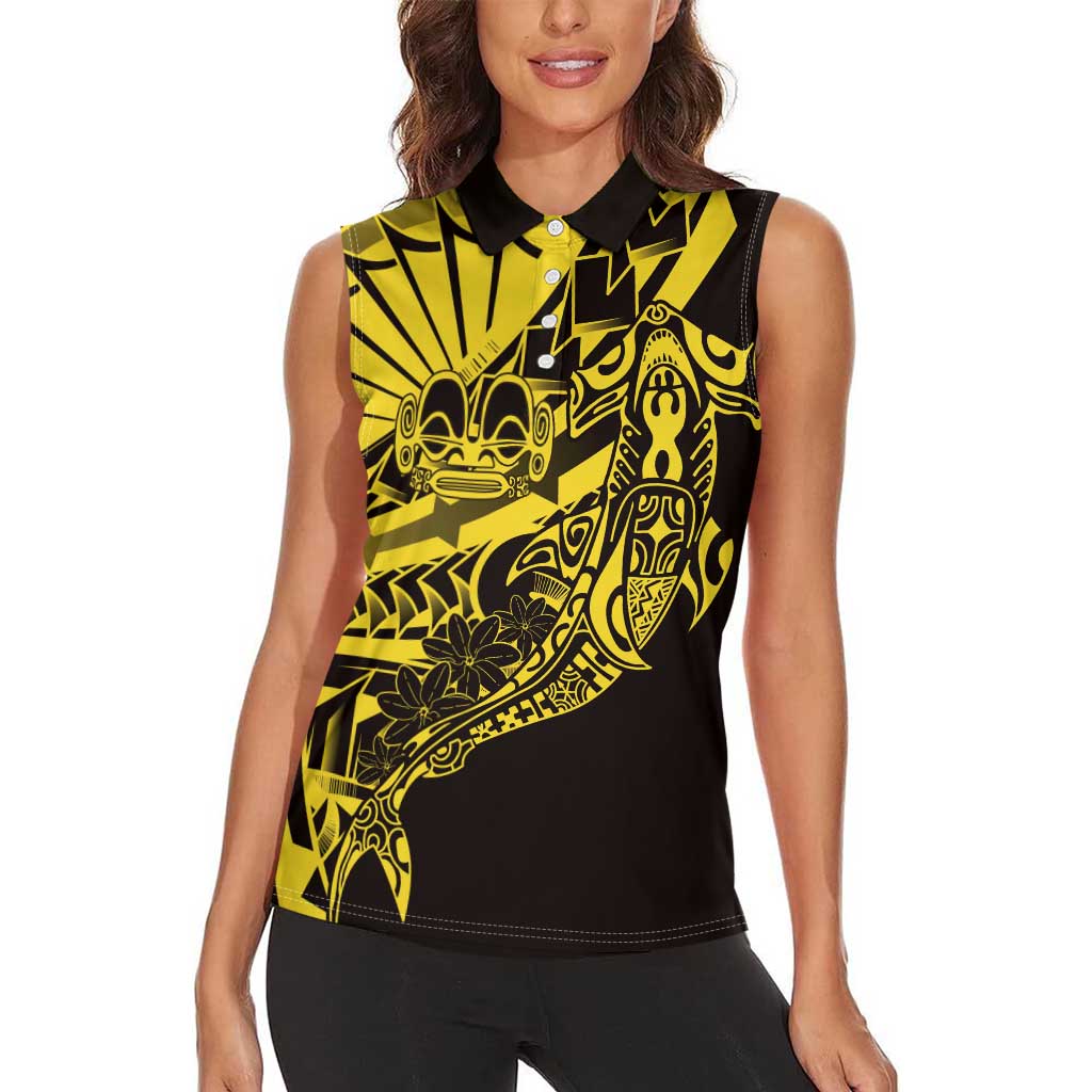 Yellow Marquesas Islands Women Sleeveless Polo Shirt Marquesan Matatiki Hammerhead Shark Patutiki LT14 - Polynesian Pride