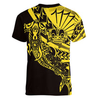Yellow Marquesas Islands Women V-Neck T-Shirt Marquesan Matatiki Hammerhead Shark Patutiki LT14 - Polynesian Pride