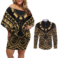 Austral Islands Couples Matching Off Shoulder Short Dress and Long Sleeve Button Shirt Tuhaa Pae Penu Stars Necklace Gold LT14 Gold - Polynesian Pride