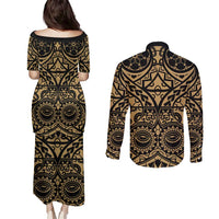 Austral Islands Couples Matching Puletasi and Long Sleeve Button Shirt Tuhaa Pae Penu Stars Necklace Gold LT14 - Polynesian Pride