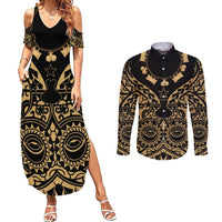 Austral Islands Couples Matching Summer Maxi Dress and Long Sleeve Button Shirt Tuhaa Pae Penu Stars Necklace Gold LT14 Gold - Polynesian Pride